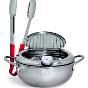 Fritadeira Japonesa em Aço Inox, 29cm, 4,2L, com Tampa e Termômetro, Escorredor de Óleo