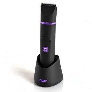 OLOV Aparador elétrico de pelos corporais - Aparador de virilha para homens - Aparador de biquíni feminino - Aparador de barbeador molhado/seco, cabeças de lâmina de cerâmica substituíveis, base de