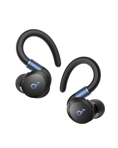 soundcore Sport X20 da Anker, Fone de Ouvido Sem Fio para Treinos, Ganchos Ajustáveis, Cancelamento de Ruído, Graves Intensos, IP68, À Prova de Suor e Poeira, 48H de Reprodução, Fones para Academia