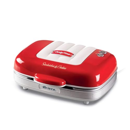 Ariete 1972, Sanduicheira Retrô Vermelha - Party Time, Multifuncional Com 3 tipos de placas antiaderentes, 700 Watt - 220V