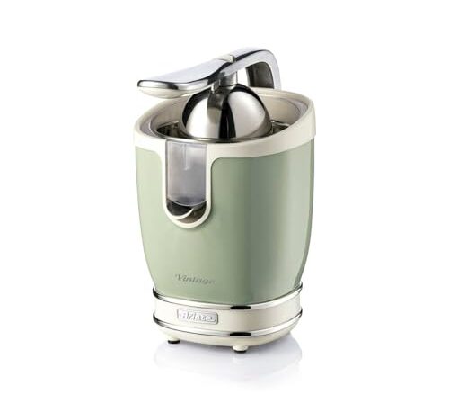 Ariete 413, Espremedor de Frutas Professional Com Alavanca Vintage Verde, 2 Cones para Frutas grandes e pequenas, Bico Anti-Gotejamento, Motor Silencioso - 85Wats - 127V