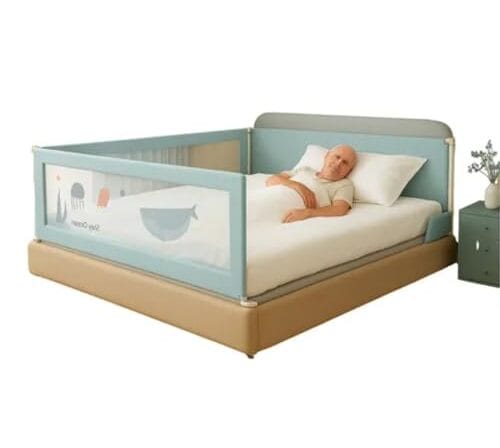 Grade Para Camas com Tela e Proteção Contra Quedas Serve Para Infantil Idosos Bebe Crianças Sono Seguro Tranquilo Escolha seu Tamanho e Desenho Azul/Cinza - Lojas Tahara (180cm, Modelo D)
