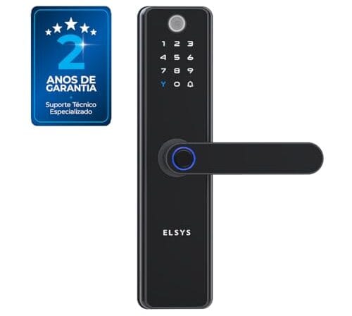 Fechadura Digital de Embutir, Wi-Fi com Biometria, Elsys, SAX, Preta - Abertura via Biometria, Senha Numérica, Aplicativo, Campainha