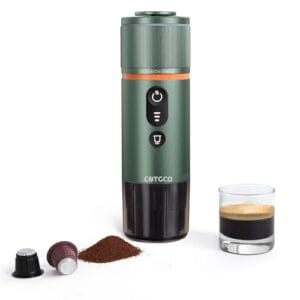 COTGCO Máquina de café expresso portátil: Máquina elétrica de expresso de viagem pequena de 12 V - autoaquecimento 8 xícaras alimentada por bateria compatível com cápsula Nespresso