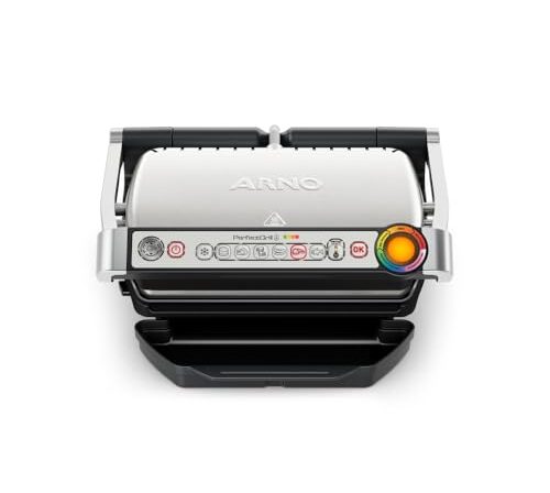 Grill Elétrico Arno Perfect Grill GP01, Inox, com 6 Programas, Função Descongelar e Medição Automática de Espessura, Antiaderente e Fácil de Limpar, 1830W, 110V