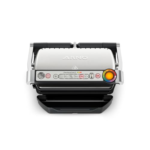 Grill Elétrico Arno Perfect Grill GP01, Inox, com 6 Programas, Função Descongelar e Medição Automática de Espessura, Antiaderente e Fácil de Limpar, 2180W, 220V