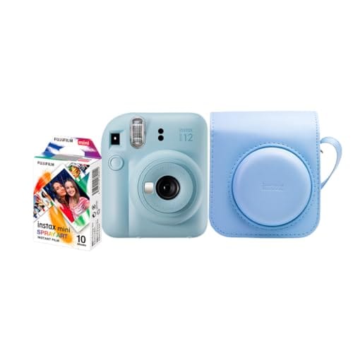 Kit Câmera Instax Mini 12 com pack 10 fotos Spray Art e Bolsa Azul Candy