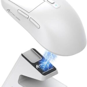 ATTACK SHARK X6 Mouse 49g SUPERLIGHT com dock de carregamento magnético, sensor de jogos PixArt PAW3395, mouse para jogos sem fio/com fio BT/2.4G, 26000 DPI, HUANO Switch, para Win11/Xbox/Mac(branco)