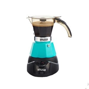 Imusa Máquina de café expresso elétrica para 3 xícaras com base destacável, azul-petróleo