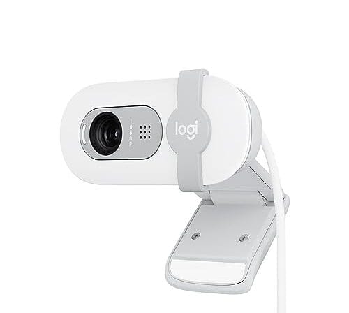 Webcam Full HD Logitech Brio 100 com Microfone Integrado, Proteção de Privacidade, Correção Automática de Luz e Conexão USB-A - Branco