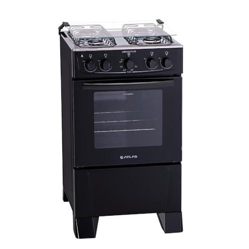 Fogão 4 bocas Atlas Mônaco Plus Preto com Acendimento Automático e Mesa Inox