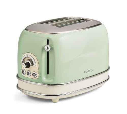 Ariete 155, Torradeira Eletrica Vintage Verde, 750W, 6 Níveis de Tostagem, Funções: Torrar, descongelar, reaquecer, Corpo Aço Inoxidável, 127V