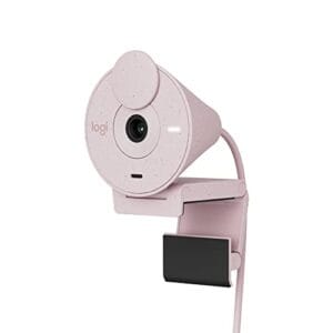 Webcam Full HD Logitech Brio 300 com Microfone com Redução de Ruído, Proteção de Privacidade, Correção Automática de Luz e Conexão USB-C- Rosa