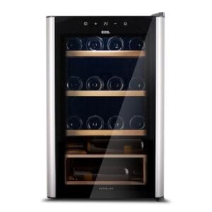 Adega Climatizada 22 Garrafas Eos Premium com Porta de Vidro e Inox Prateleira de Madeira com Compressor Eac24im 220v