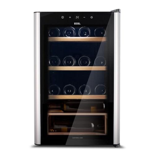 Adega Climatizada 22 Garrafas Eos Premium com Porta de Vidro e Inox Prateleira de Madeira com Compressor Eac24im 220v