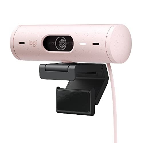 Webcam Full HD Logitech Brio 500 com Microfones Duplos com Redução de Ruídos, Proteção de Privacidade, Correção de Luz e Enquadramento Automático - Rosa