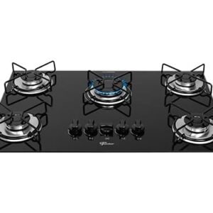 FISCHER COOKTOP À GÁS 5 BOCAS FIT LINE TREMPE ARAMADO MESA VIDRO PRETO BIVOLT 36360-102676