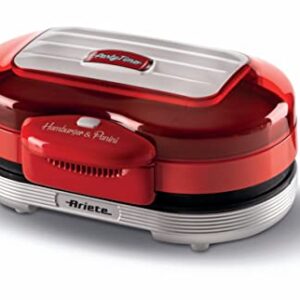 Ariete 205, Grill Burguer Retrô Vermelha - Party Time, Grelha Hamburguer e Aquece Pães, Base dupla antiaderente, 1200W - 220V