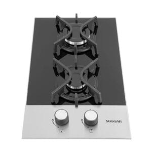 SUGGAR COOKTOP VIDRO PRETO E INOX A GÁS 2 QUEIMADORES ESMALTADOS DIFERENTES TAMANHOS TREMPES FERRO FUNDIDO FG2002FVPIX
