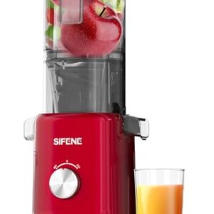 Whole Fruits Cold Press Juicer Machines, 4.3-inch (110mm) Powerful Wide Mouth Slow Masticating Juicer with Large Feed Chute for Vegetables and Fruits, Easy to Clean, Red