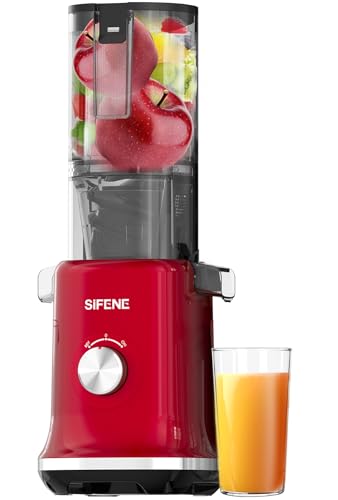 Whole Fruits Cold Press Juicer Machines, 4.3-inch (110mm) Powerful Wide Mouth Slow Masticating Juicer with Large Feed Chute for Vegetables and Fruits, Easy to Clean, Red
