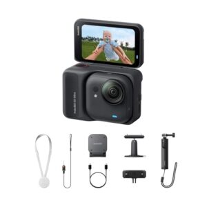 Insta360 GO Ultra Creator Bundle Midnight Black - Câmera minúscula de mãos livres 4K, leve e portátil, excelência em pouca luz, montagem em qualquer lugar, estabilização FlowState, vida útil da