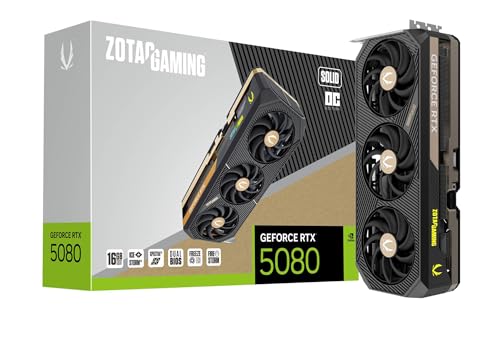 ZOTAC Placa gráfica para jogos GeForce RTX 5080 Solid OC DLSS 4 16GB GDDR7 256-bit 30 Gbps PCIE 5.0 Gaming, IceStorm 3.0 Advanced Cooling, Spectra 2.0 ARGB Lighting, ZT-B50800J-10P