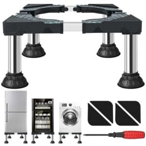 Mini suporte de geladeira resistente base ajustável universal (20,8 cm - 23,4 cm de altura) com 4 pés fortes, suporte ideal para lavadora e secadora para aparelhos de 40 a 61 cm. Plataforma de