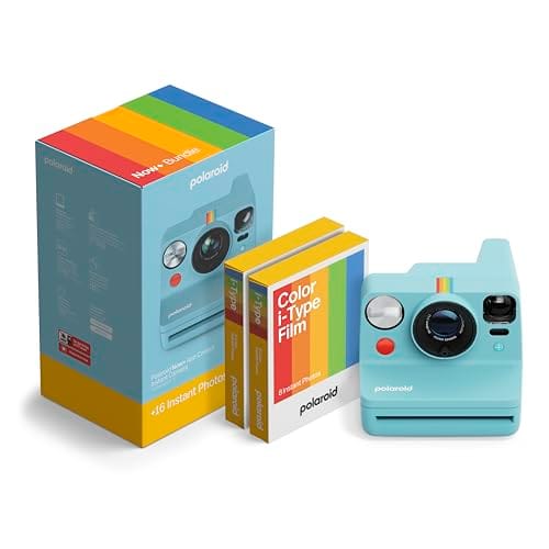 Polaroid Now+ Câmera instantânea tipo I de 3ª geração + pacote de filme – Câmera azul ártico controlada por aplicativo Bluetooth + 16 fotos coloridas (6562)