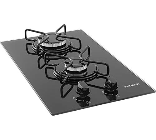 SUGGAR COOKTOP A GÁS VIDRO PRETO 2 QUEIMADORES ESMALTADOS DIFERENTES TAMANHOS FG2002AVP
