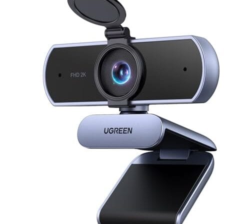 UGREEN Webcam 2K para PC Ultra HD 1080P com Microfone, Câmera para PC com Capa de Privacidade, Webcam USB para Streaming, Conferência, Videochamada, Zoom, Skype, Teams, FaceTime, Cinza