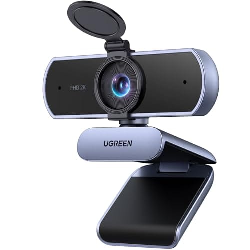 UGREEN Webcam 2K para PC Ultra HD 1080P com Microfone, Câmera para PC com Capa de Privacidade, Webcam USB para Streaming, Conferência, Videochamada, Zoom, Skype, Teams, FaceTime, Cinza
