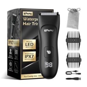 ENSSU - Aparador Elétrico para Homens, com Lâmina de Cerâmica, À Prova d'Água, Recarregável (Lítio), Preto, para Barba, Peito, Virilha e Púbicos