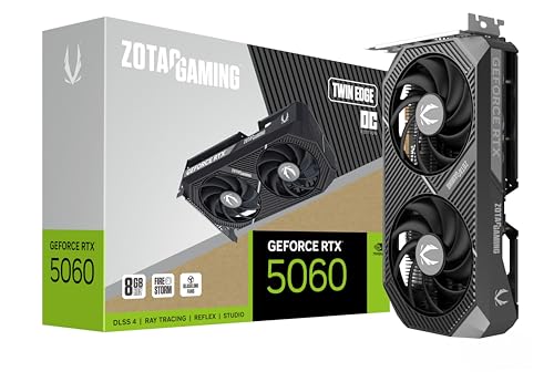 ZOTAC Placa gráfica para jogos GeForce RTX 5060 Twin Edge OC DLSS 4 8GB GDDR7 128-bit 28 Gbps PCIE 5.0, placa compacta SFF-Ready, ZT-B50600H-10M