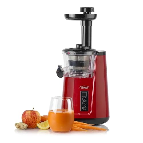 Omega Extrator de mastigação lenta vertical 365 da Juicer Cold Press para frutas e vegetais, livre de BPA, 65 RPM, 150 Watts, vermelho