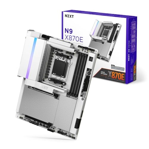NZXT Placa mãe N9 X870E - AMD ATX Gaming Wi-Fi 7 com cobertura completa e RGB - branca