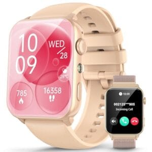 Smartwatch Feminino 1.91" com Luz LED - Tela Full Touch, 100+ Modos Esportivos, Chamadas Bluetooth, Assistente de Voz, Compatível iOS/Android, 2 Pulseiras (Rosa)