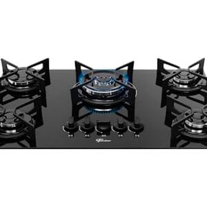 FISCHER COOKTOP À GÁS 5 BOCAS TRIPLA CHAMA FIT LINE TREMPE IRON MESA VIDRO PRETO BIVOLT 36340-102674