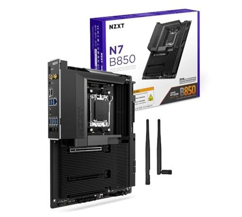 NZXT Placa mãe para jogos N7 B850 - AMD B850 AM5 ATX para Ryzen 9000/8000/7000-16+2+1, DDR5, 3X M.2, PCIe 5.0, Wi-Fi 6E, LAN de 2,5 GbE - NVME M.2 com trava de liberação rápida - Capa completa - Preto