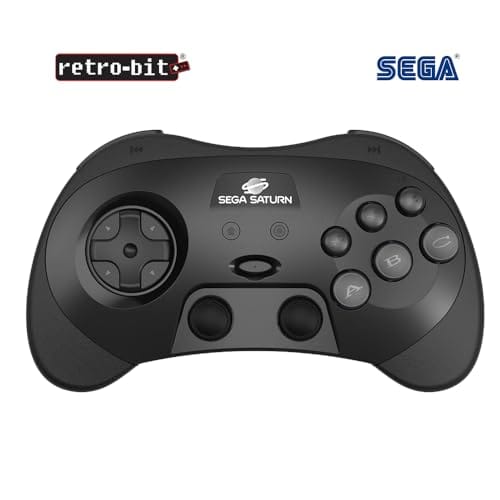 Retro-Bit SEGA Saturn® 2.4GHz Wireless Pro Controller for Sega Saturn, Sega Genesis Mini, Switch, PC, Mac - Includes 2 Receivers - Black
