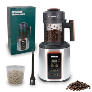 APOXCON Torrador de grãos de café elétrico para uso doméstico com cesta de coleção de grãos de café, temporizador ajustável, configurações de calor variáveis e configuração de ventilador de ar 1500 W