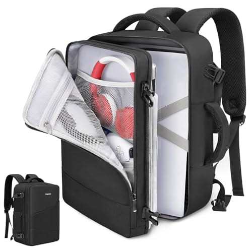 Deegotech Carrying Case Compatible with PS5/PS5 Pro/PS5 Slim, Protective Travel Bag Backpack Compatible with Playstation 5 Console, Disc, Accessories and 15.6" Laptop, Black