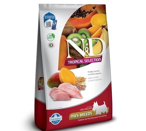 N&D Tropical para Cães Adultos de Raças Mini e Pequenas Sabor Frango, Cereais e Frutas Tropicais 12Kg