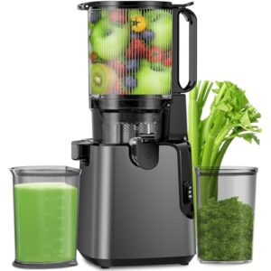 Espremedor de prensa a frio, máquina de suco extra grande de 15,5 cm para vegetais e frutas inteiros, máquinas de espremedor de mastigação lenta de 350 W, fácil de limpar, alto rendimento de suco