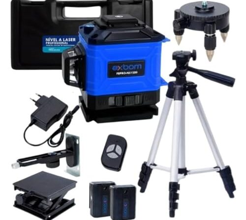 Nível Laser 12 Linhas com Tripé, Maleta, Controle Remoto e 2 Baterias, Exbom