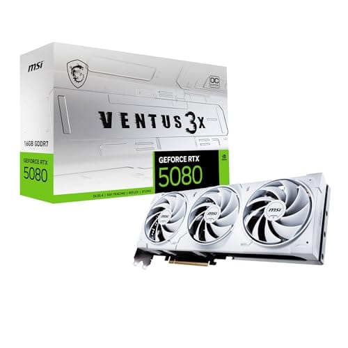 MSI Placa de vídeo para jogos NVIDIA GeForce RTX 5080 16G VENTUS 3X OC WHITE GDDR7 256bit, Boost Clock até 2655 MHz, PCIe Gen 5, DLSS 4, DP 2.1 x 3, HDMI 2.1 x 1, SFF Ready