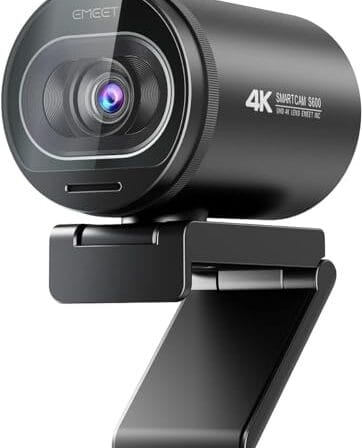 Webcam 4K com microfone, Webcam EMEET S600 Ultra HD 60FPS para transmissão com foco automático, capa de privacidade integrada, webcam USB 88°, ideal para jogos/ensino online/chamadas