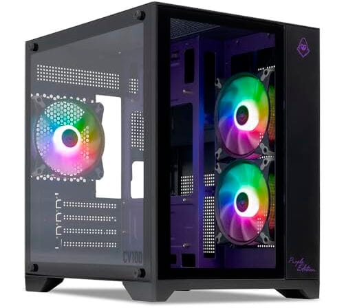 Gabinete Gamer Mancer CV100 Purple Edition | Mid-Tower | Vidro Temperado Frontal e Lateral | 3 Fans Inclusas | Suporte Water Cooler 240mm | Preto | MCR-CV100-PEB