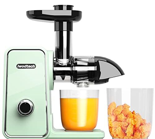 IWODTECH Extrator de Sucos Lento, Prensa Fria, Mastigador de Frutas e Vegetais Com Motor Silencioso e Função Reversa, Alto Rendimento, Fácil de Limpar Com Escova, Verde Matcha