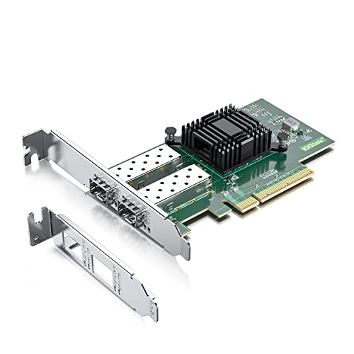 10Gtek Placa de rede PCI-E NIC de 10 GB, porta SFP+ dupla, com controlador Intel 82599ES, adaptador LAN Ethernet PCI Express compatível com Windows Server/Linux/VMware, Compare com Intel X520-DA2